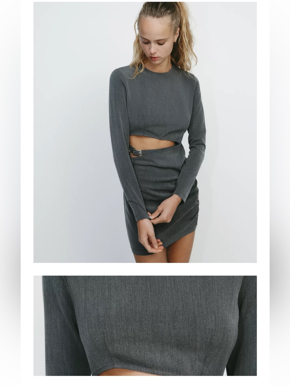 Charcoal Gray Fitted Short Dress with Waist Cutout
